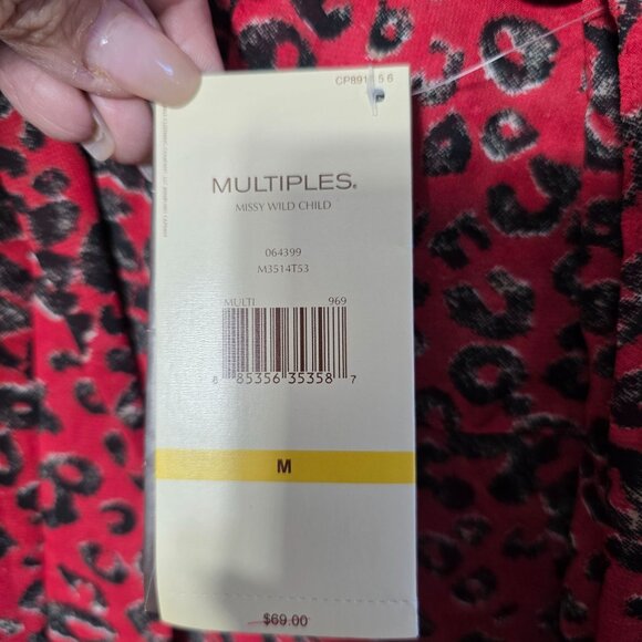 Leopard Print Red Sheer Blouse Size M Whimsigoth Y2K Slinky Boho Gypsy New - Picture 7 of 9